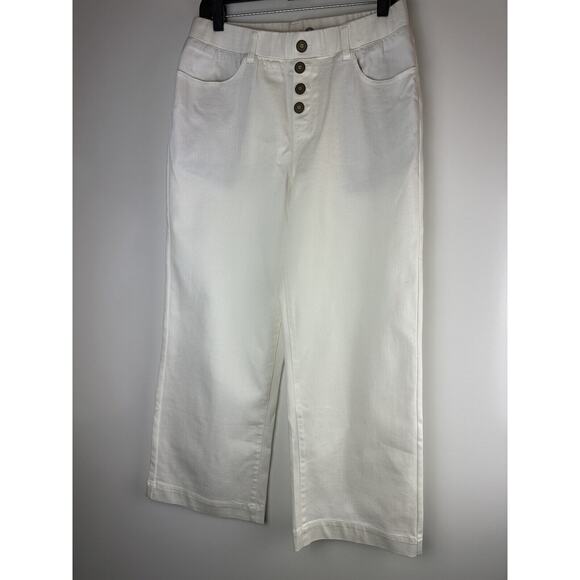 Betabrand Wide Leg Yoga Denim Jeans Pull On Button Fly Medium Petite Off White - Picture 2 of 9